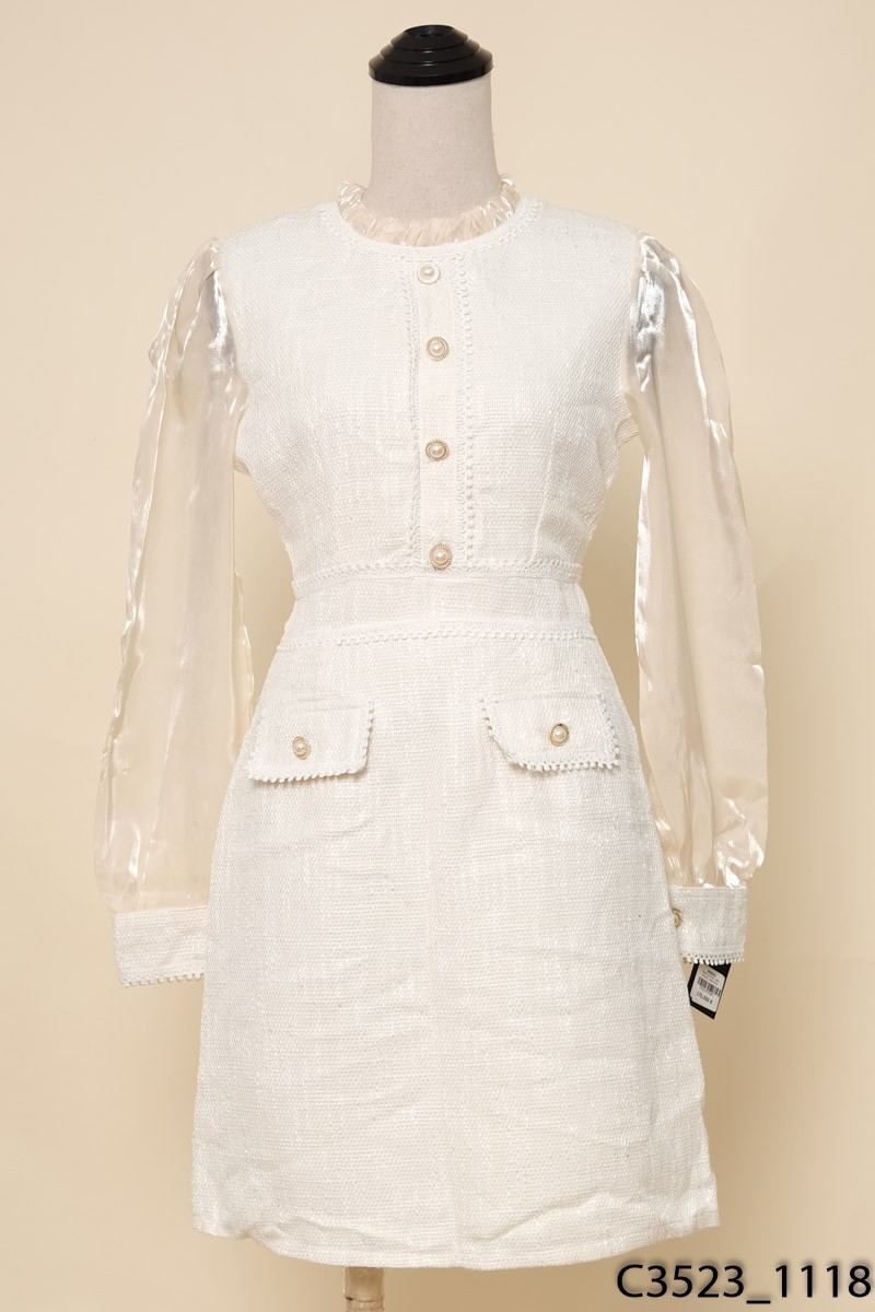 Đầm dạ be tay organza New Tags