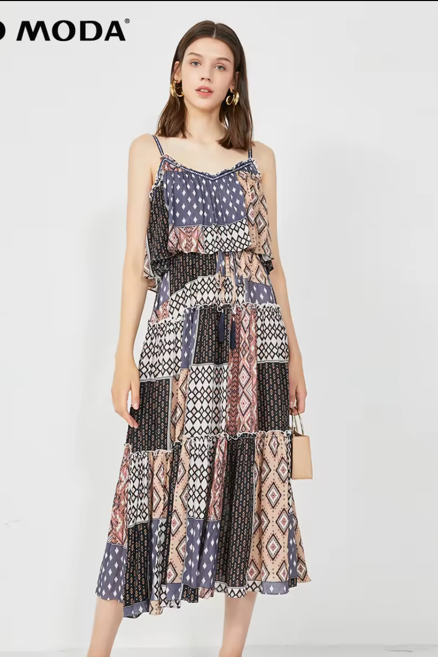 Đầm 2 dây xanh họa tiết VERO MODA
