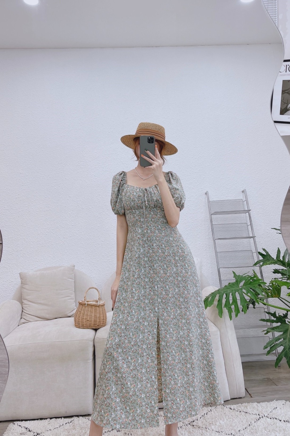 CUNNIE STORE-Đầm xanh hoa nhí