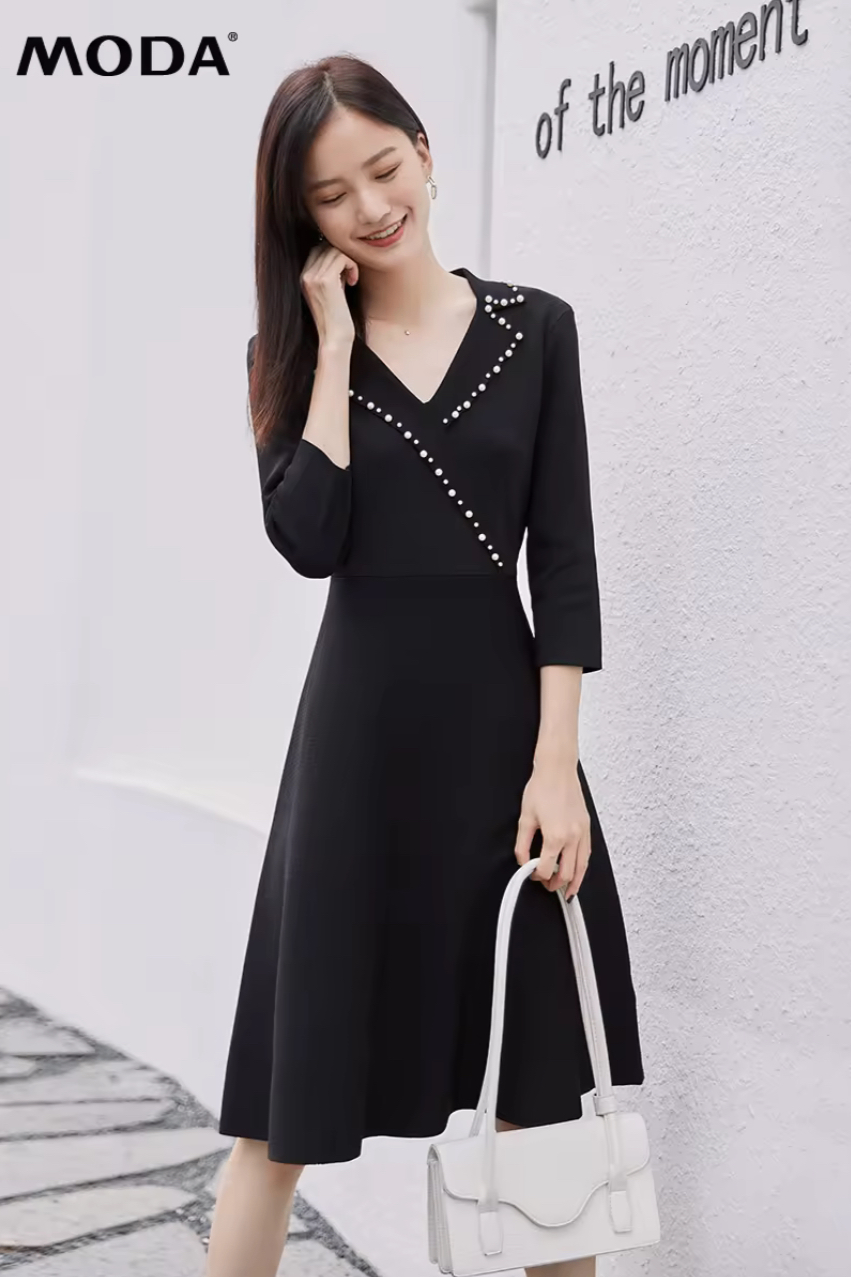 Đầm len đen viền ngọc VERO MODA