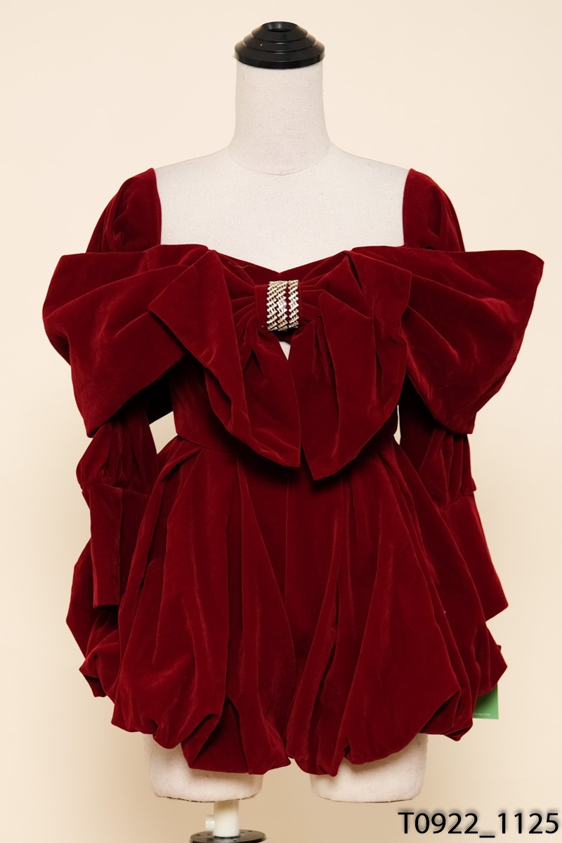 PEONY-Jumpsuits nhung đỏ