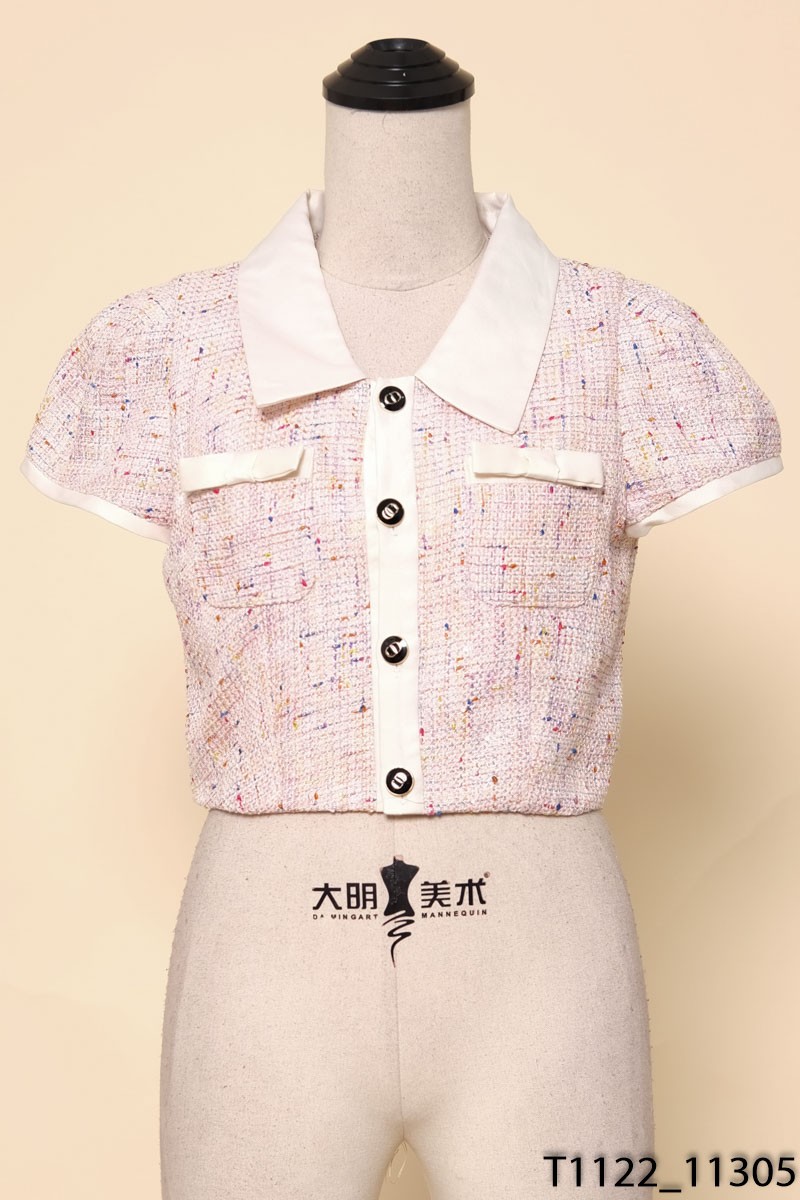 Áo dạ hồng phối trắng