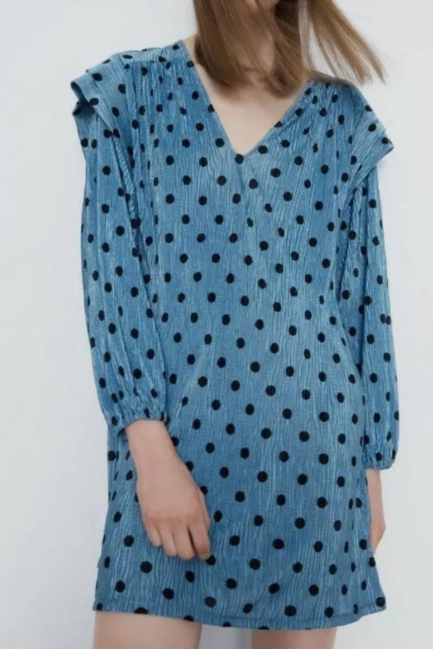 Đầm xanh chấm bi đen Zara