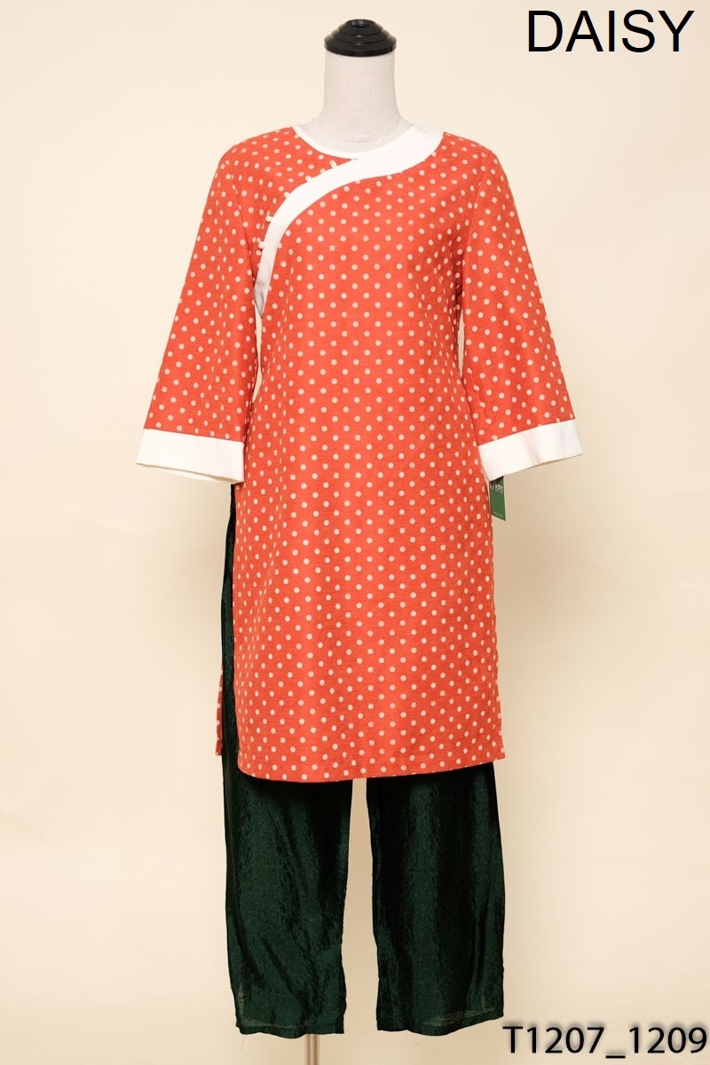 Set áo dài cam quần xanh Daisy