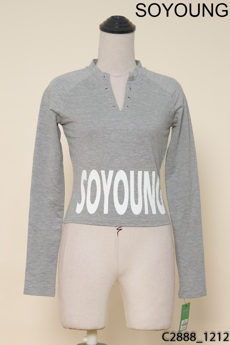 SOYOUNG-Áo xám dáng croptop