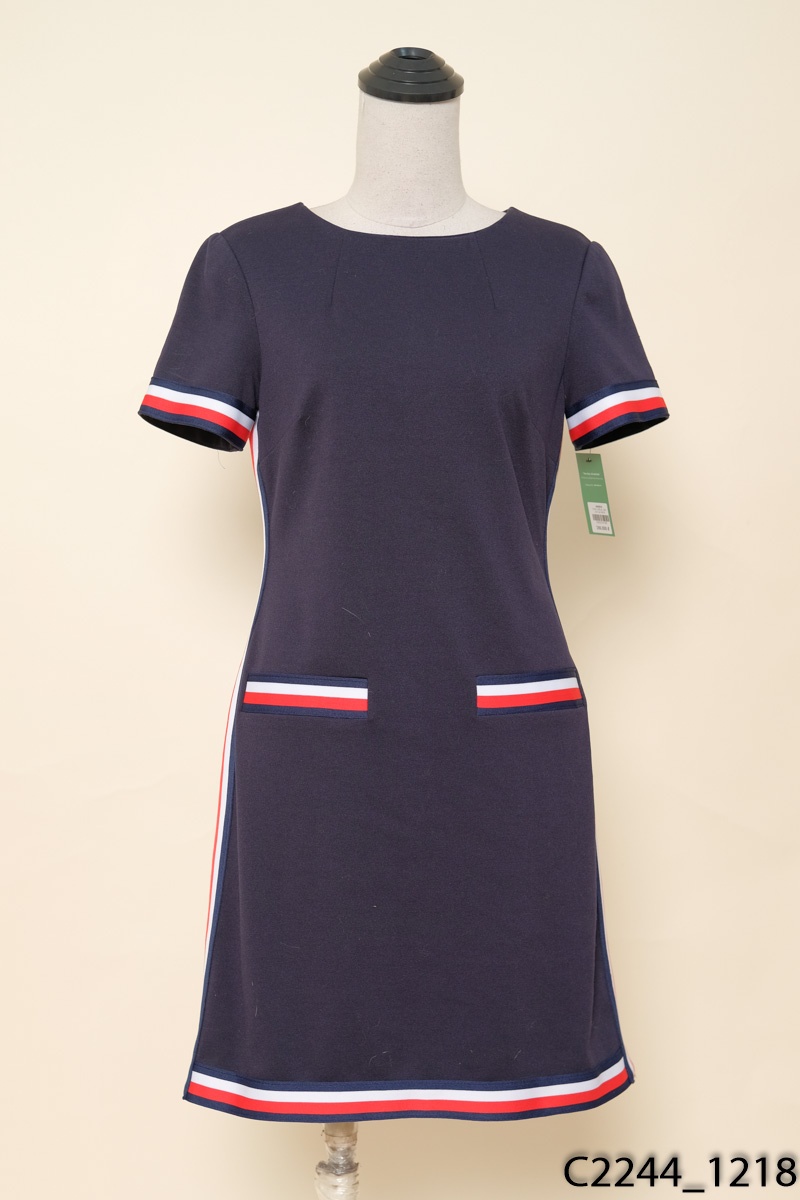 Đầm xanh than viền kẻ đỏ trắng Tommy Hilfiger