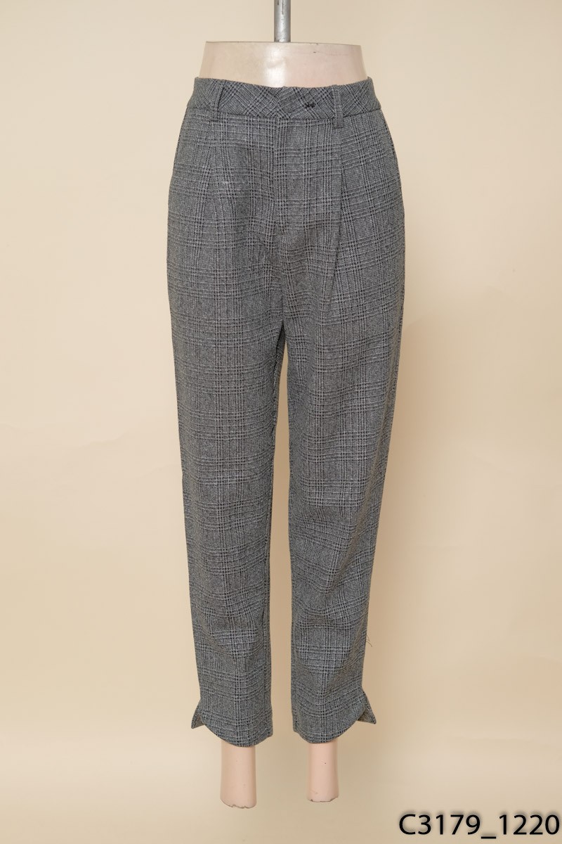 Quần dạ kẻ ghi baggy