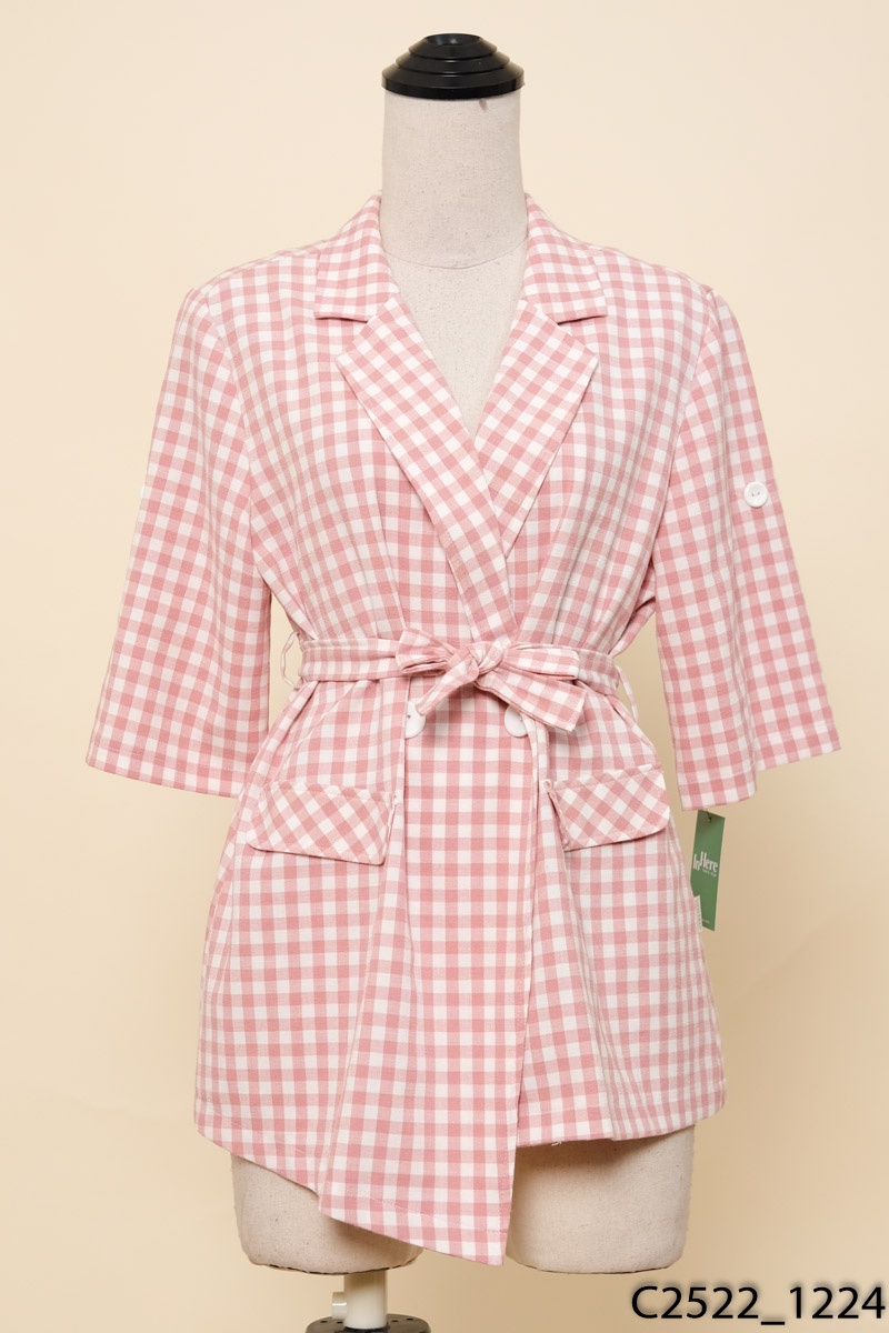 Áo blazer kẻ caro hồng