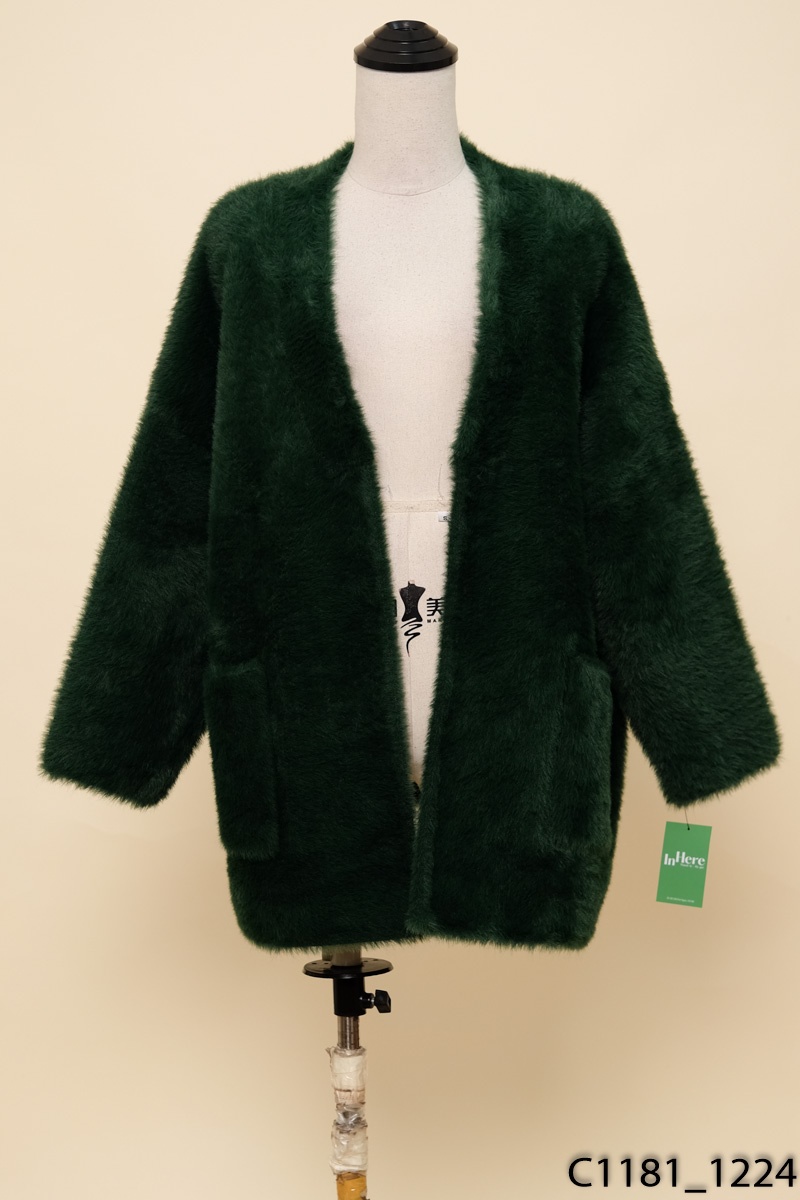 Áo cardigan len xanh phối lông