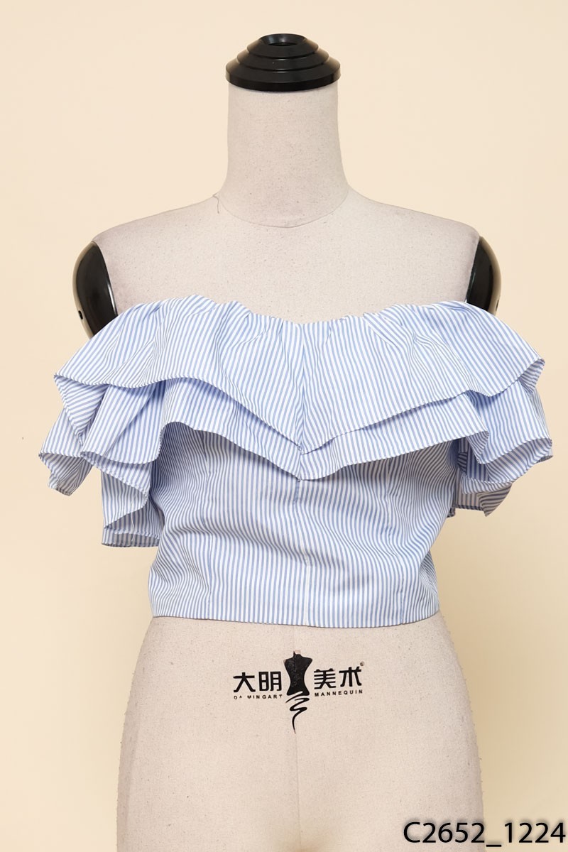 CLAY-Áo trễ vai bèo đen sọc trắng