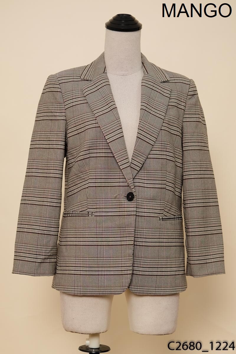 Áo vest ghi kẻ xanh đỏ Mango
