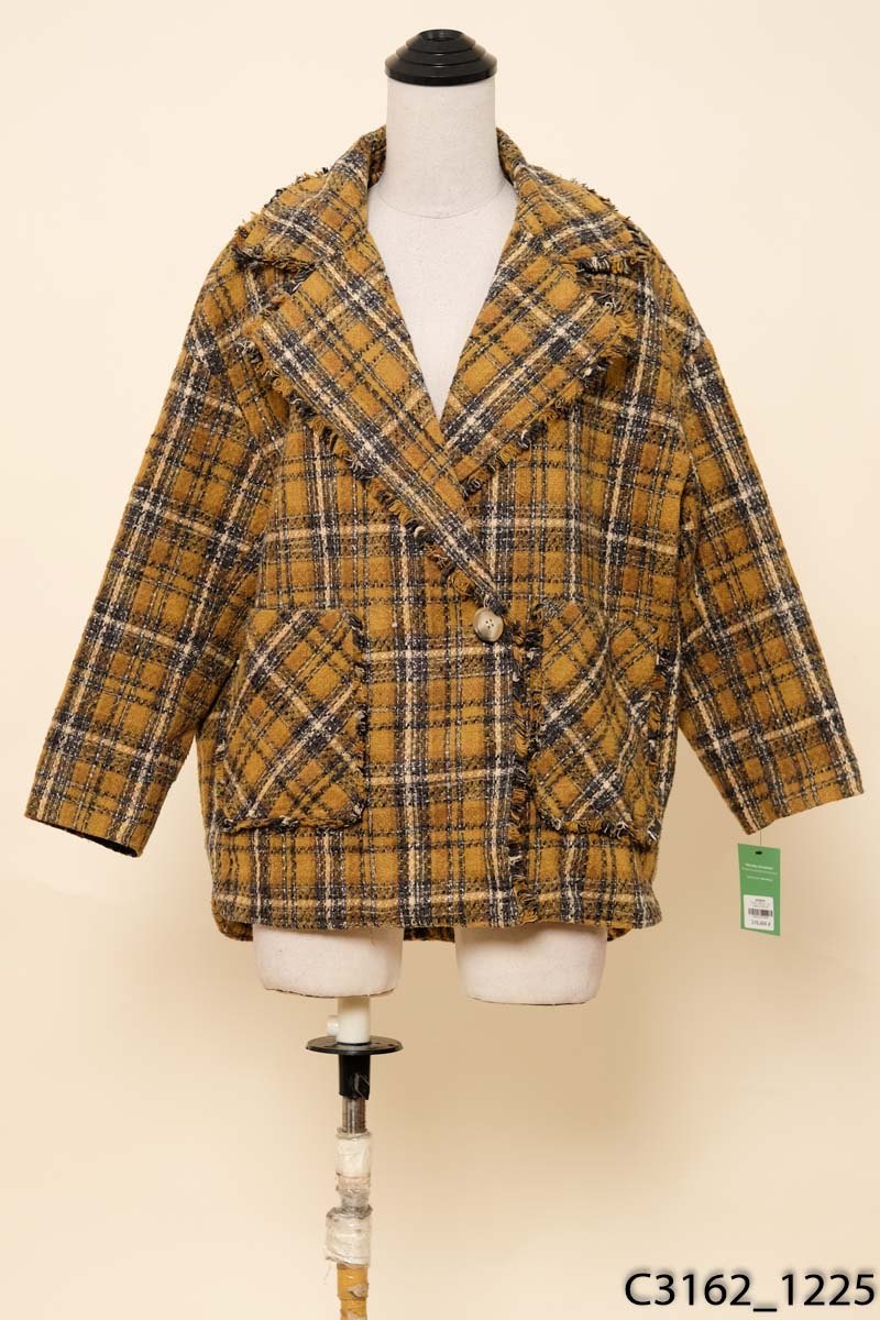 Áo blazer dạ vàng kẻ ghi
