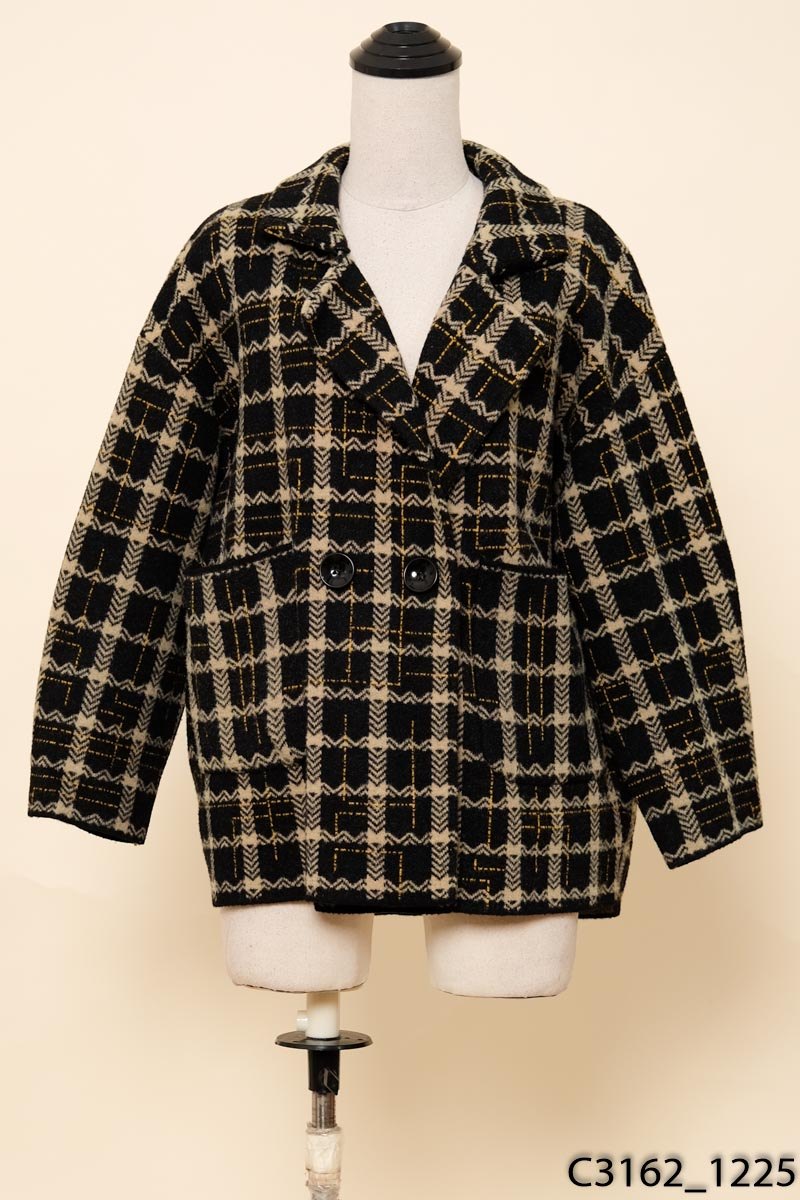 Áo blazer dạ đen phối nâu vàng