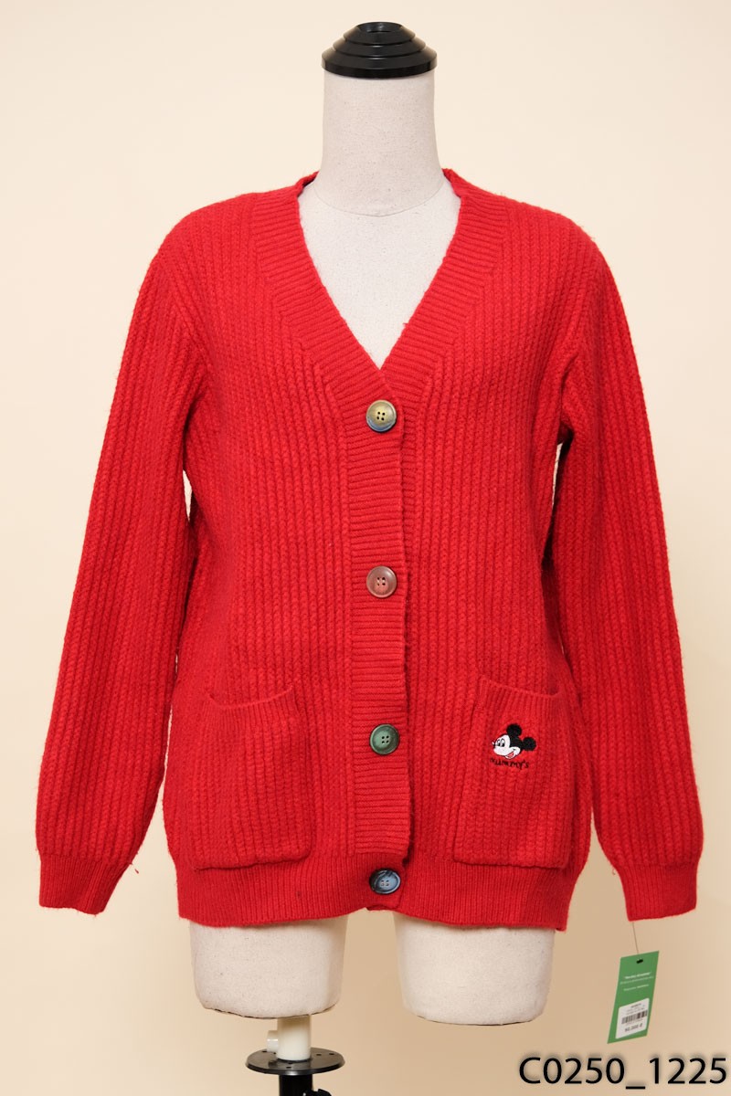 Áo cardigan len đỏ thêu hình mickey
