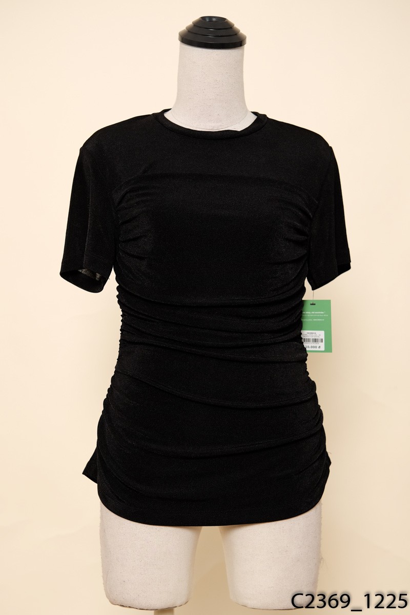 34 BIGSIZE FOR GIRl-Áo đen nhún eo