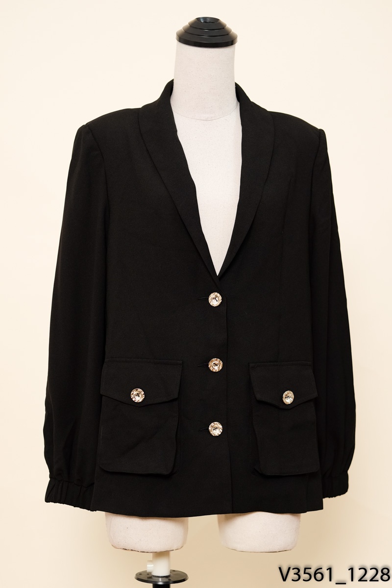 HOLLY_REY-Áo blazer đen tay bo chun cúc vàng New Tags