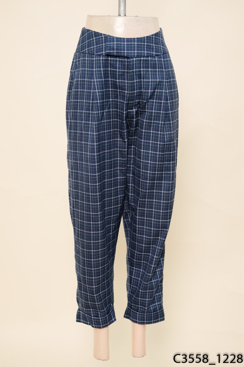 Quần baggy kẻ caro xanh dương