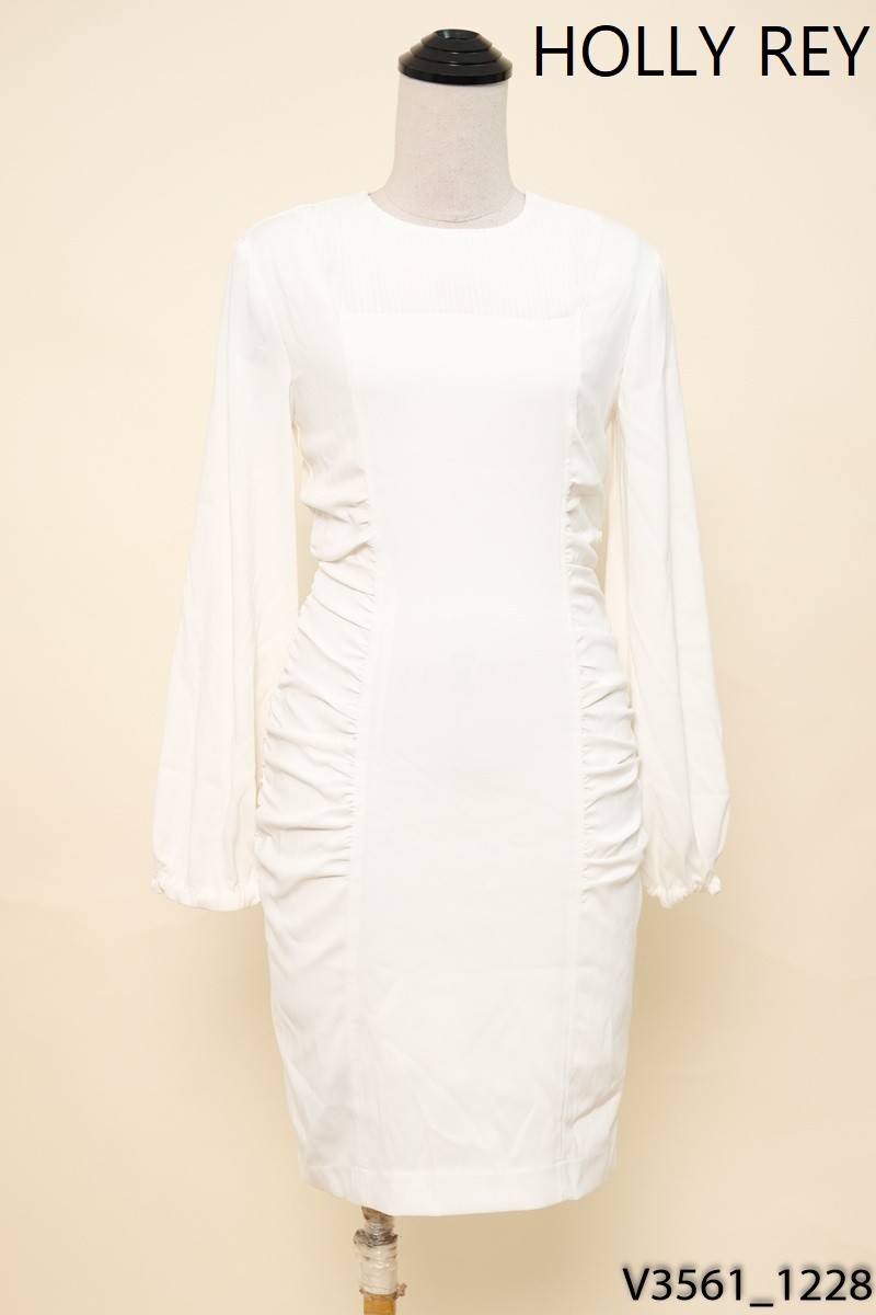 HOLLY-REY-Đầm be nhún bồng cổ tròn New Tags