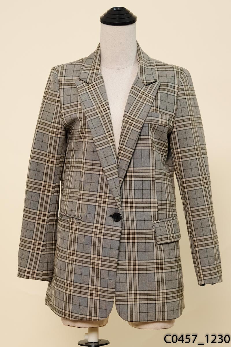 Áo blazer ghi kẻ xanh lá