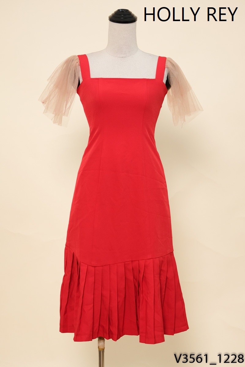HOLLY-REY-Đầm 2 dây đỏ vai lưới New Tags