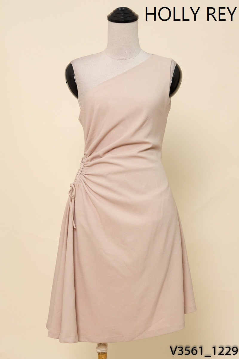 HOLLY-REY-Đầm be nâu lệch vai New Tags