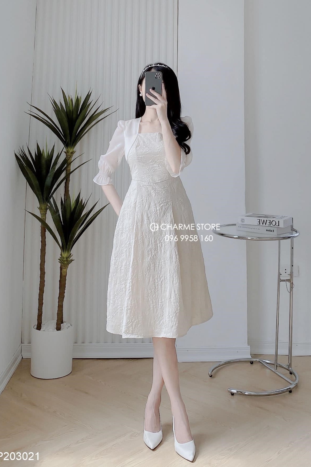 CHARME STORE-Đầm trắng tay voan