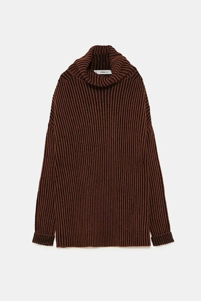 Áo len nâu kẻ đen Zara