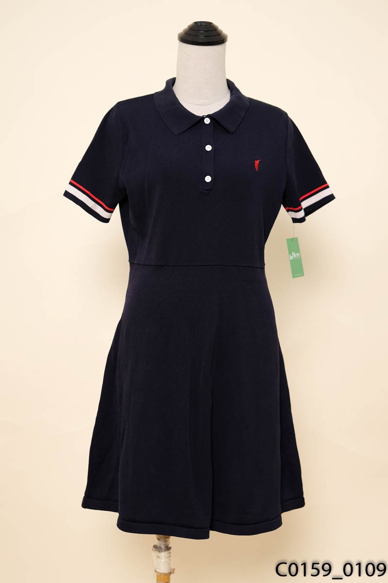 Đầm len xanh than cổ polo