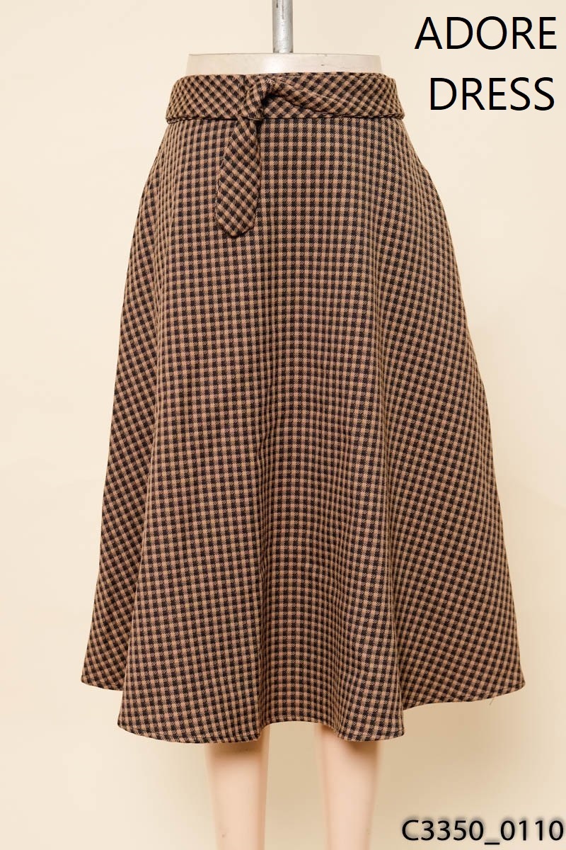 Chân váy dạ nâu kẻ đen adore dress