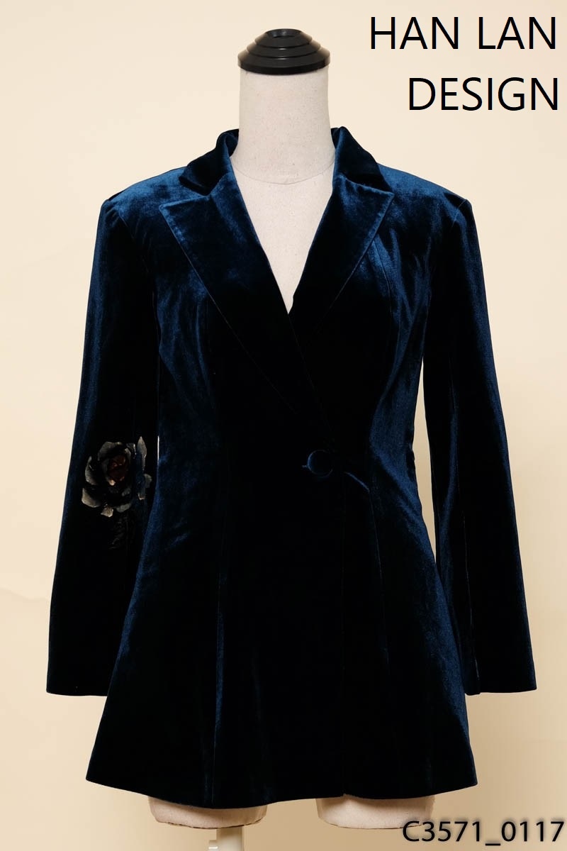 HAN LAN DESIGN-Áo khoác vest nhung xanh