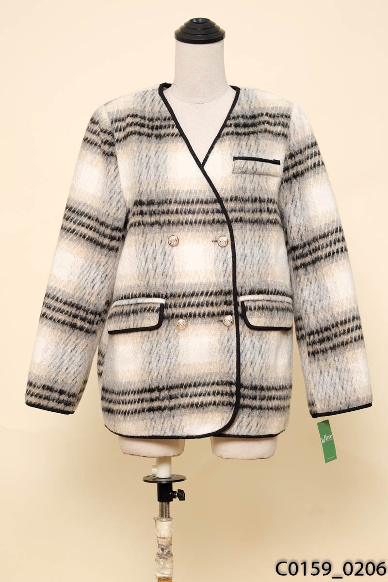 Áo khoác dạ đen kẻ trắng New Tags