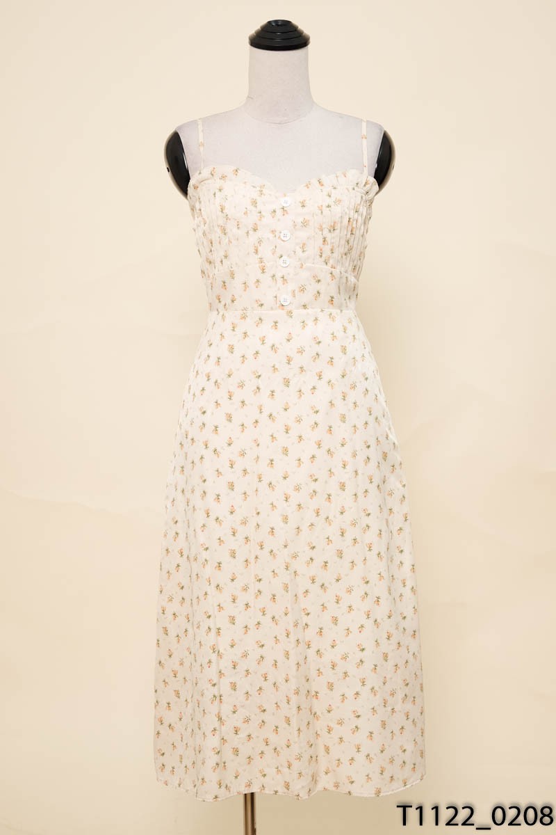 HALUU STORE-Đầm 2 dây be hoa nhí