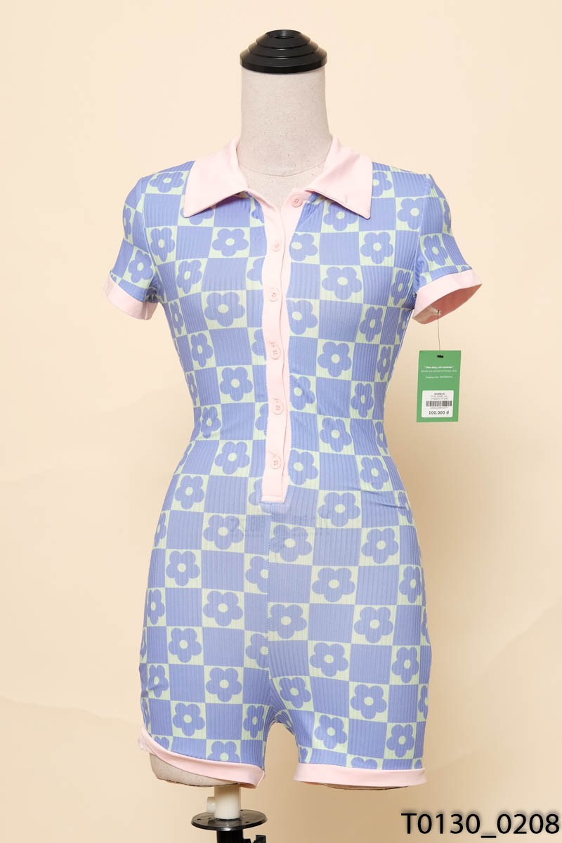 Jumpsuits tím phối xanh