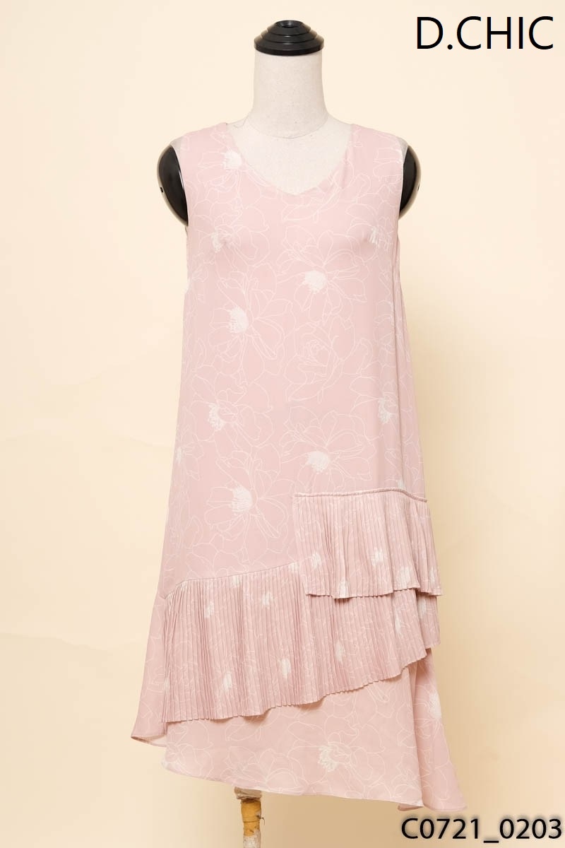 Đầm hồng hoa sát nách dáng suông D.Chic