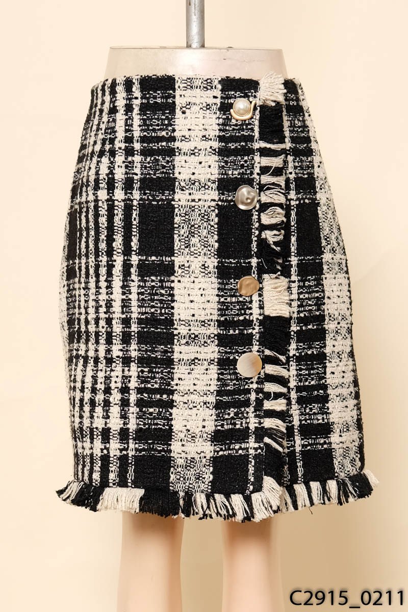 Chân váy dạ be kẻ đen New Tags