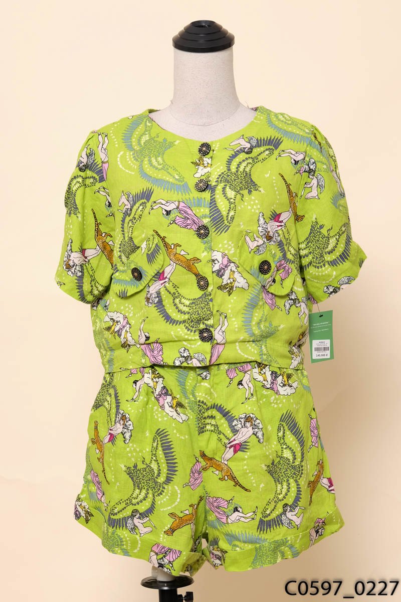 NT DESIGN-Set xanh lá họa tiết