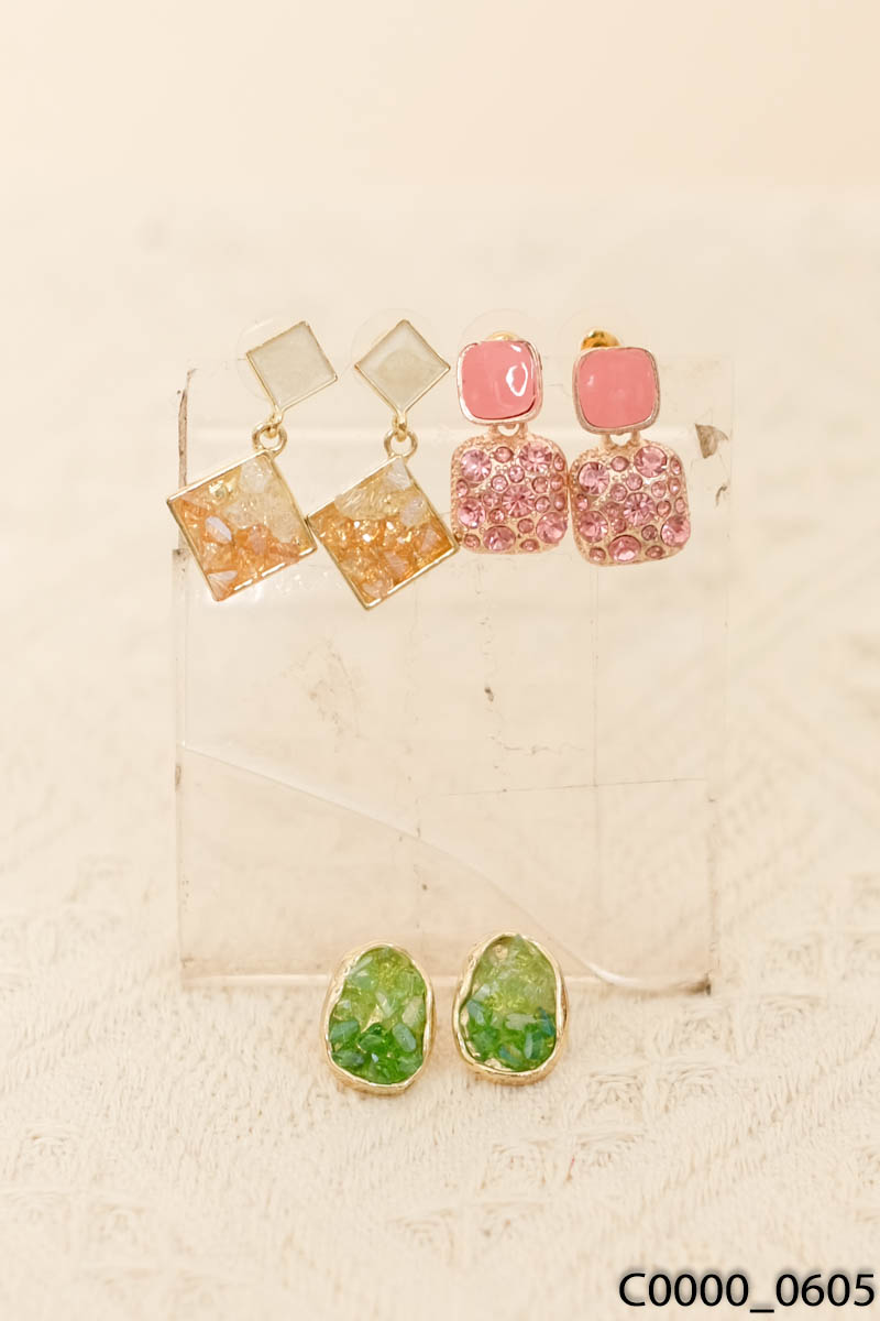 Set 3 đôi khuyên tai đính đá/NEW