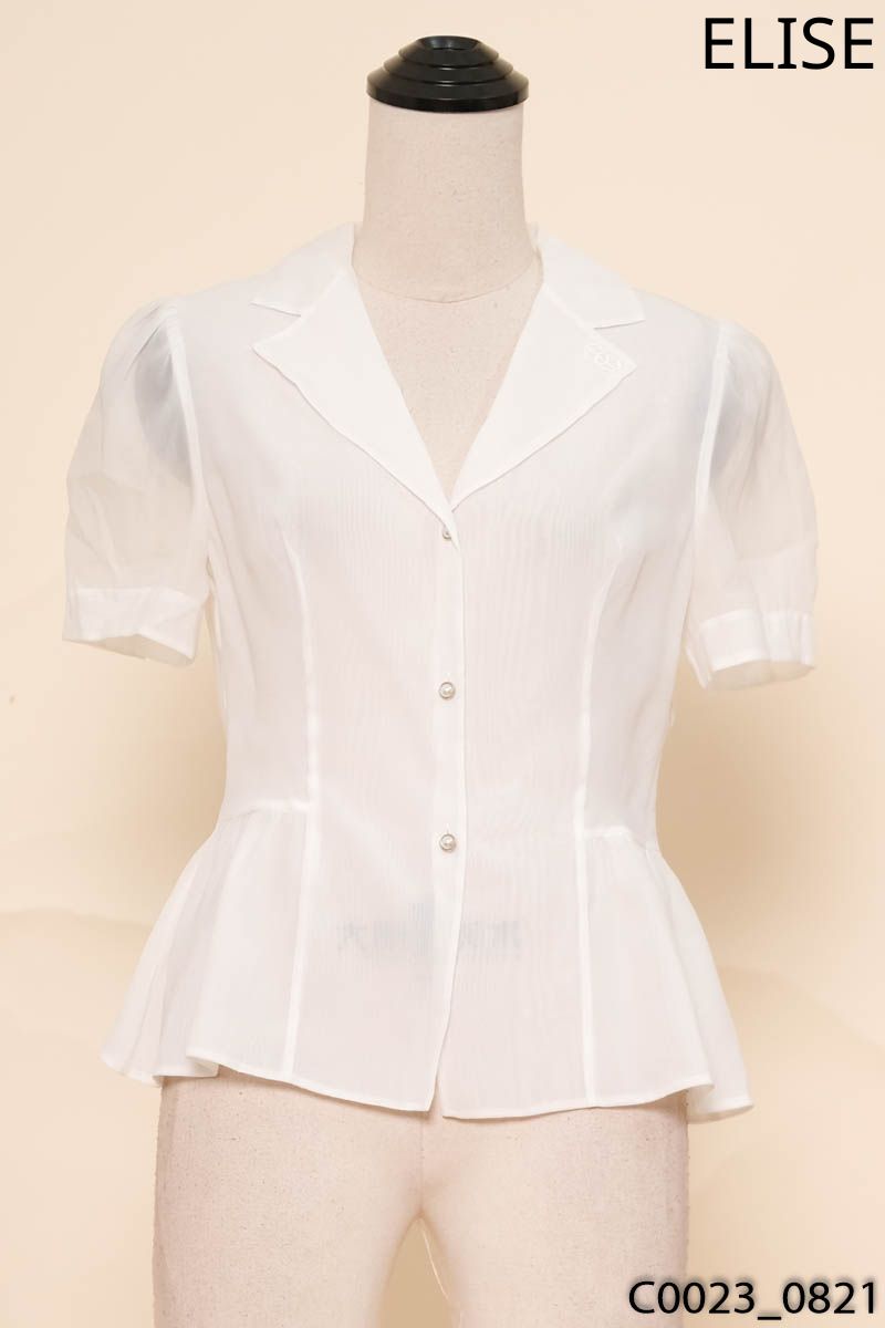 Áo voan trắng cổ vest elise