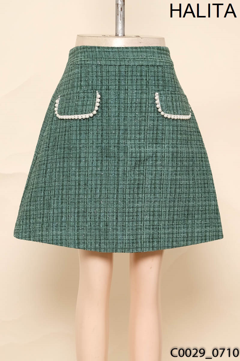 HALITA - Chân váy xanh dạ tweed New Tags