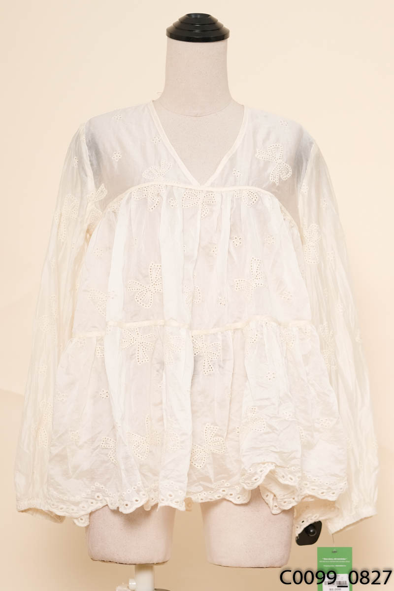 Áo babydoll be cổ V dài tay