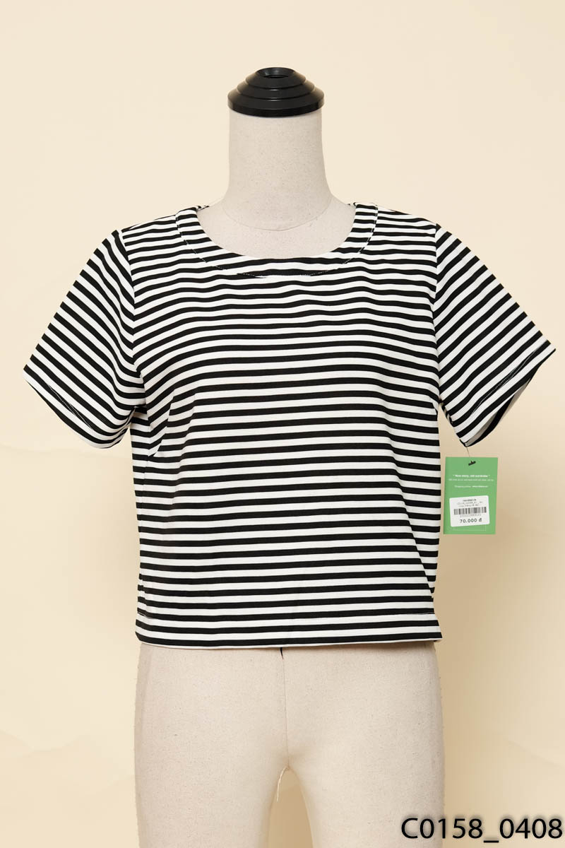 Áo crop trắng kẻ đen
