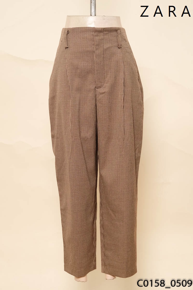 Quần dài nâu kẻ baggy Zara New Tags