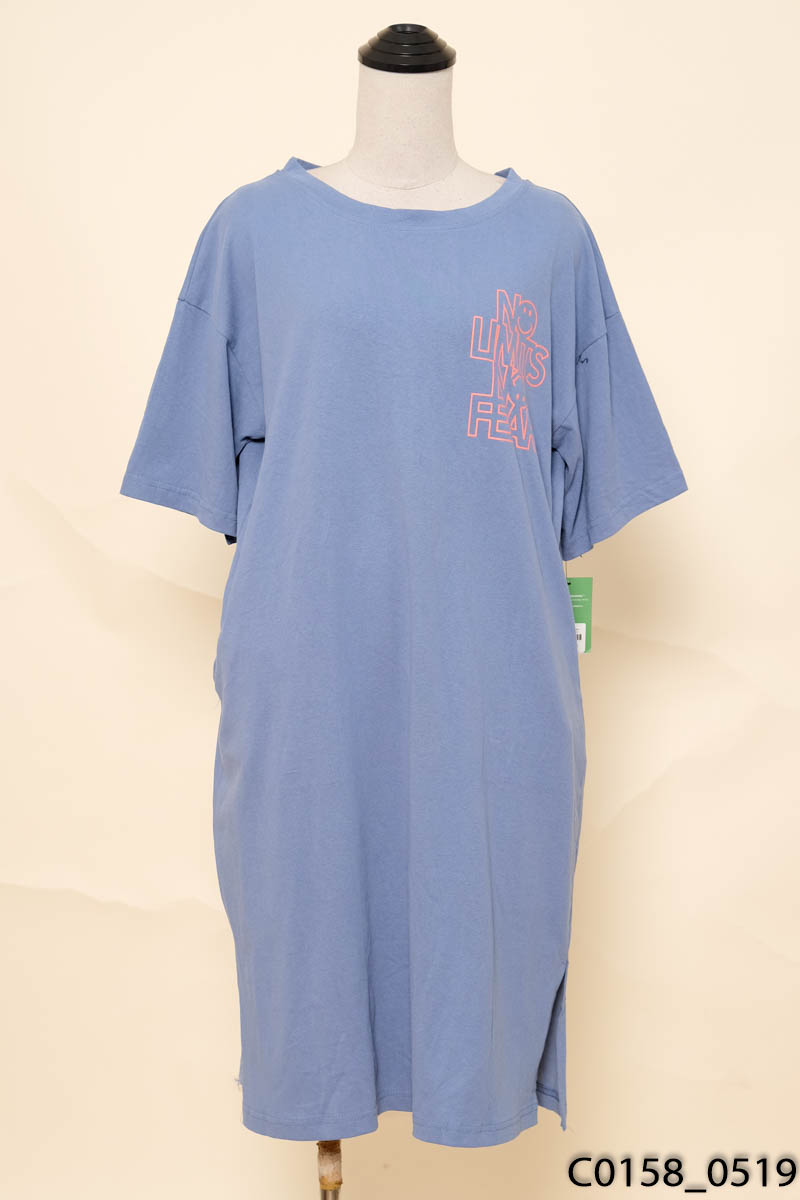 Đầm thun xanh chữ in New Tags