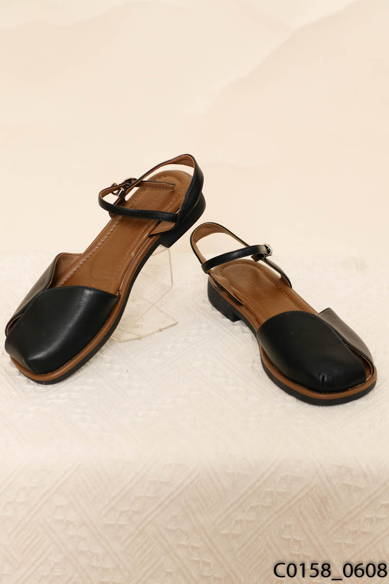 Giày sandal da đen đế đen/NEW