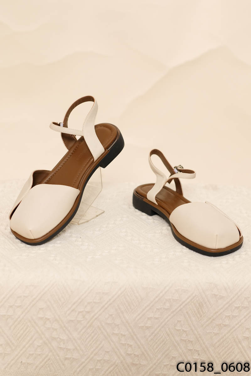Giày sandal da kem đế nâu/NEW