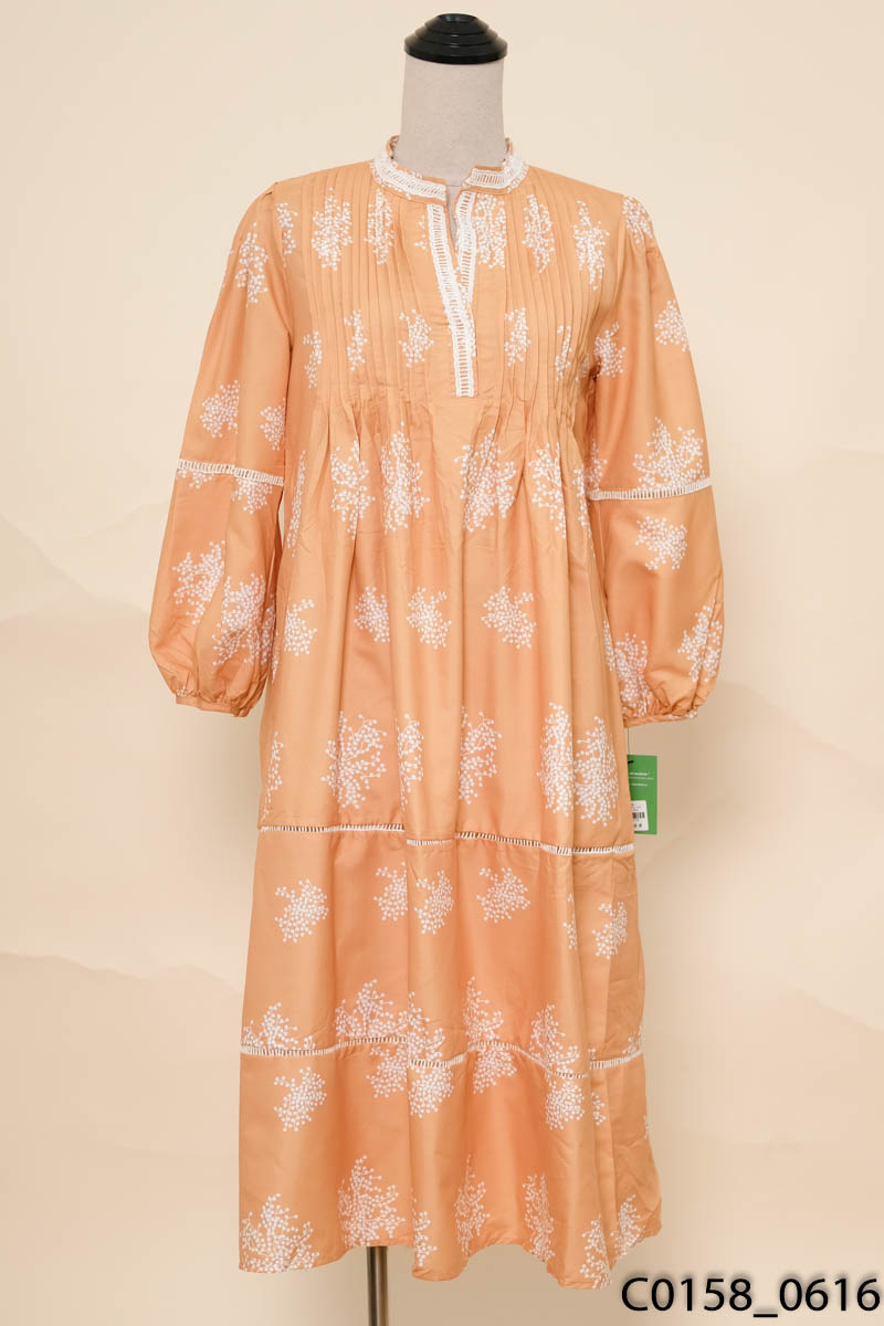 LNG DESIGN-Đầm vàng họa tiết trắng New Tags