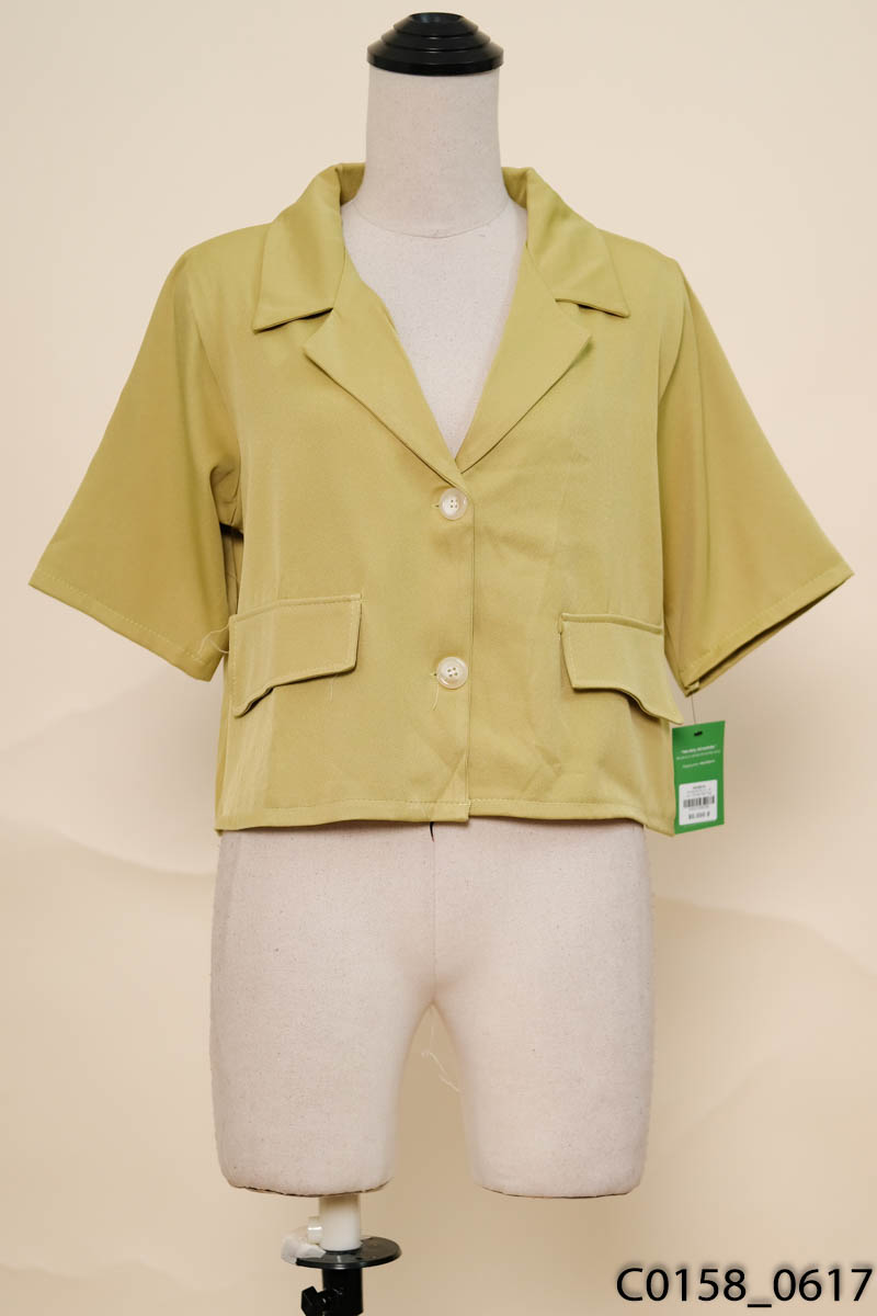 Áo xanh cổ vest New Tags