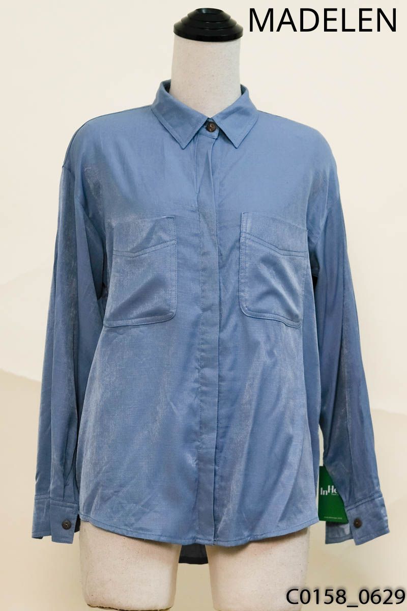 Áo sơ mi xanh cúc gỗ Madelen