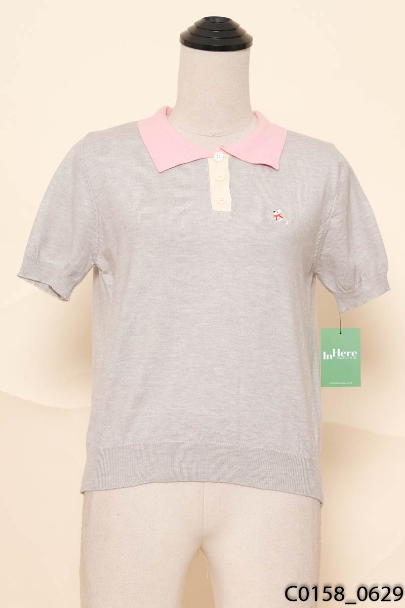 Áo polo xám cổ hồng