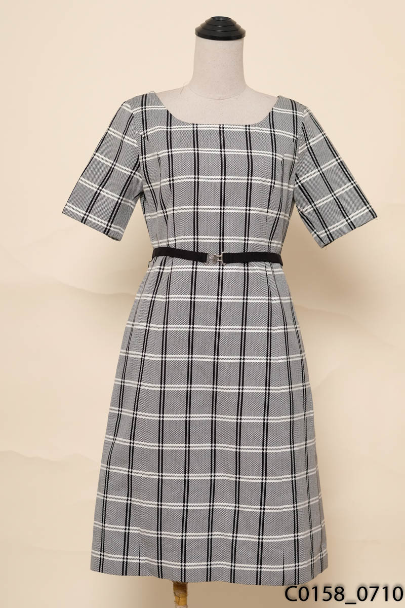 Đầm xám kẻ cộc tay New Tags